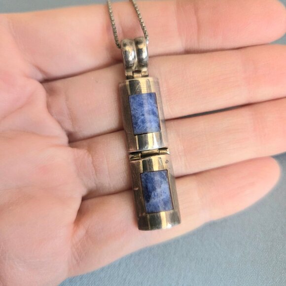 Vintage Peruvian (?) silver 950 pendant with inlayed blue Lapis Lazuli stones. - Picture 5 of 8